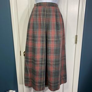 Vintage Plaid Wool Midi Skirt Pleated Academia Schoolgirl